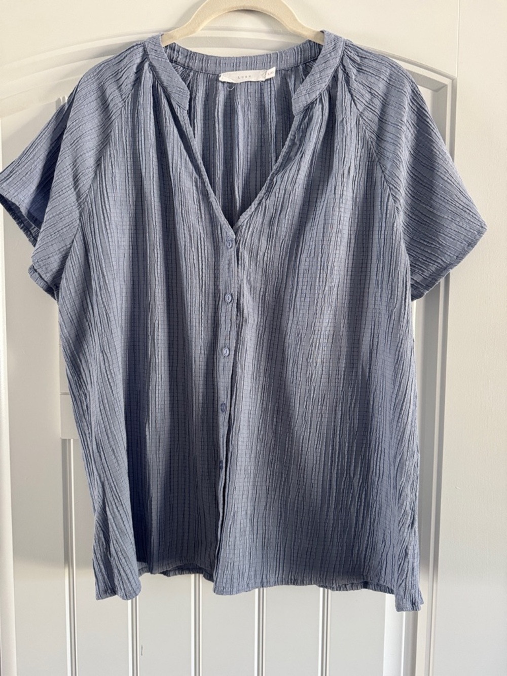 Lush Blue Textured Short-Sleeve Button-Front Shirt